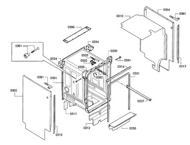 Cavity & Frame Diagram and Parts List for SPE5ES55UC 19 Bosch Dishwasher