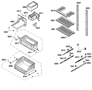Shelfs Diagram and Parts List for T24ID80NLP 36 Thermador Freezer