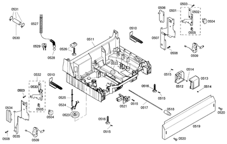 Base Assy Diagram and Parts List for SHE42L16UC 37 Bosch Dishwasher