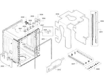 Cabinet Section Diagram and Parts List for SHX5AV52UC 22 Bosch Dishwasher