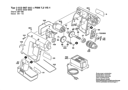 Section 1 Diagram and Parts List for 0603997860  Bosch Cordless Drill