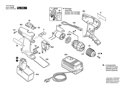 Section 1 Diagram and Parts List for 0603936627  Bosch Screwdriver
