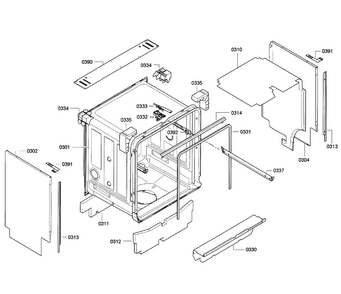 Cabinet Diagram and Parts List for SGE63E05UC 28 Bosch Dishwasher