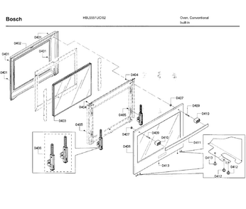 Door Diagram and Parts List for HBL5551UC 02 Bosch Wall Oven