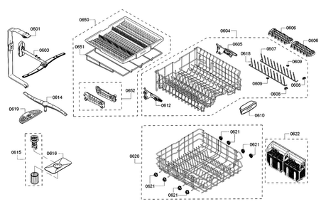 Rack Diagram and Parts List for SHP65TL5UC 01 Bosch Dishwasher