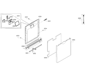 Door Section Diagram and Parts List for SGE53U52UC 98 Bosch Dishwasher