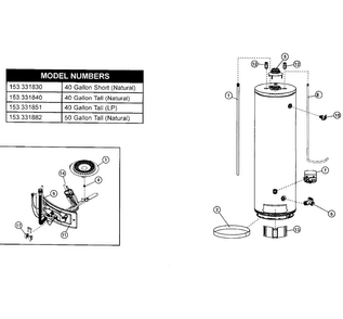 Water Heater Diagram and Parts List for 153331840  Kenmore Water Heater