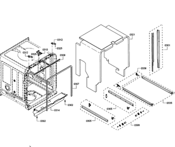 Cabinet Diagram and Parts List for SHE68T52UC 01 Bosch Dishwasher