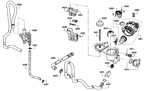 Pump Assy Diagram and Parts List for SHE4AP05UC 03 Bosch Dishwasher