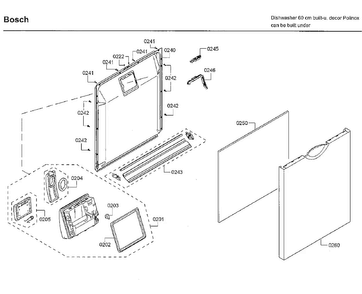 Door Diagram and Parts List for SHE3ARF6UC 22 Bosch Dishwasher