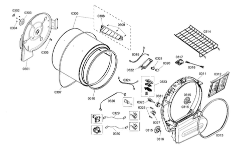 Drum Assy Diagram and Parts List for WTMC5321US 05 Bosch Dryer