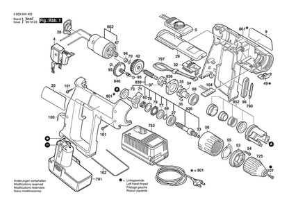 Section 1 Diagram and Parts List for 0603926442  Bosch Hammer Drill