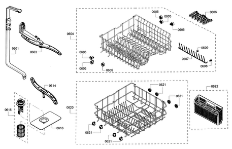 Rack Diagram and Parts List for SHX3AR55UC 21 Bosch Dishwasher