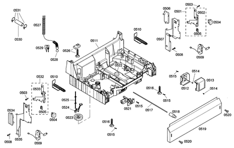 Base Assy Diagram and Parts List for SHE42L12UC 36 Bosch Dishwasher