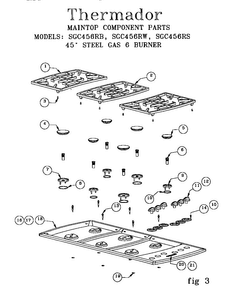 Maintop Components Diagram and Parts List for SGCS456RS  Thermador Cooktop