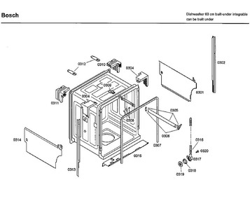 Tub Diagram and Parts List for SHX33M02UC 50 Bosch Dishwasher