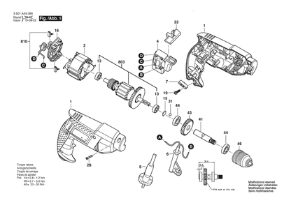Section 1 Diagram and Parts List for GBM345 3601AA908B Bosch Drill