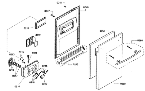 Door Assy Diagram and Parts List for SRX53C15UC 01 Bosch Dishwasher