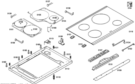 Panel Assy Diagram and Parts List for NIT8065UC 01 Bosch Cooktop