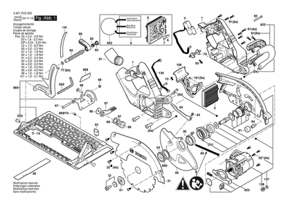 Section 1 Diagram and Parts List for 3601FC9040  Bosch Circular Saw