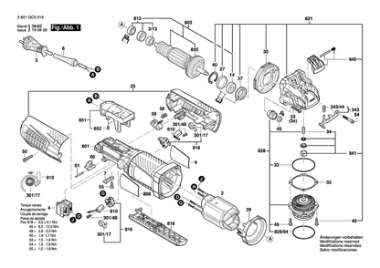 Page 1 Diagram and Parts List for GWX13-50VSP 3601GC0010 Bosch Angle Grinder
