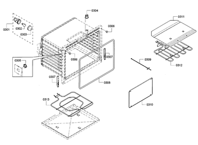 Cavity Diagram and Parts List for HBL5351UC 01 Bosch Wall Oven
