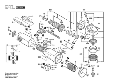 Section 1 Diagram and Parts List for GWS9-125 0601801039 Bosch Angle Grinder