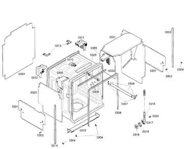 Cabinet Diagram and Parts List for SHX57C05UC 36 Bosch Dishwasher