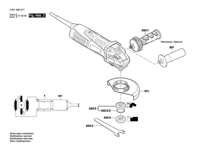 Page 2 Diagram and Parts List for GWS13-50 3601G9G011 Bosch Angle Grinder