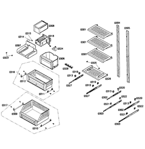 Shelfs Diagram and Parts List for T24IF70NSP 18 Thermador Freezer