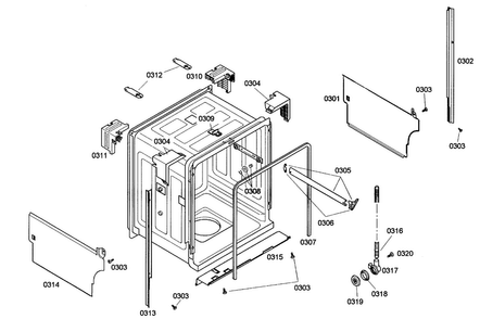 Cabinet Diagram and Parts List for SHE43C02UC 46 Bosch Dishwasher