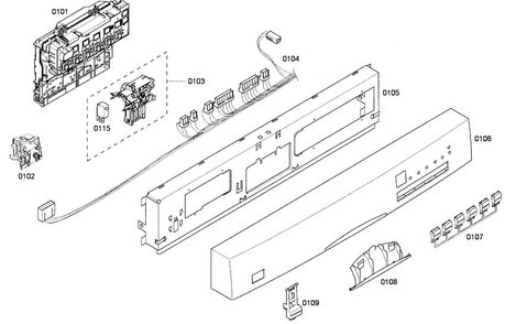 Front Panel Diagram and Parts List for SHE43P15UC 56 Bosch Dishwasher
