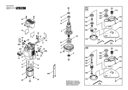 Section 1 Diagram and Parts List for GUF4-22A 0601609045 Bosch Router