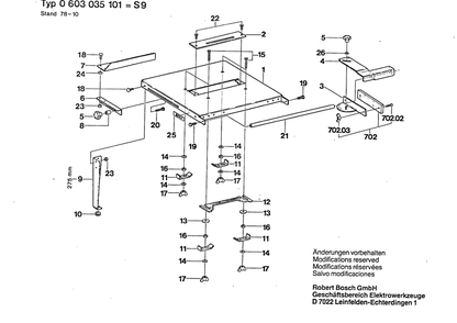 Section 1 Diagram and Parts List for SAEGE 0603035101 Bosch Table Saw