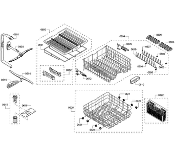 Basket Assy Diagram and Parts List for SHP65T52UC 01 Bosch Dishwasher