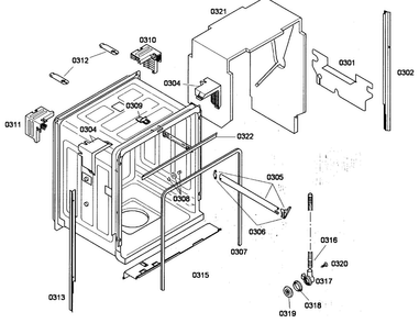 Cabinet Diagram and Parts List for SHE43P12UC 56 Bosch Dishwasher