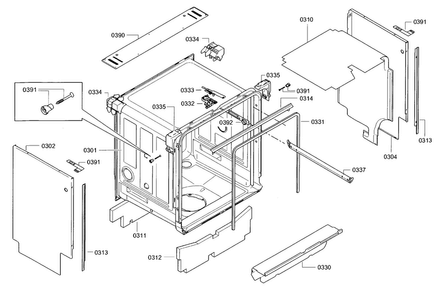 Frame Diagram and Parts List for SGE63E15UC 98 Bosch Dishwasher