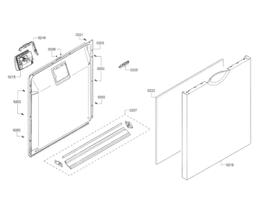 Door/dispenser Diagram and Parts List for SHE3ARF5UC 08 Bosch Dishwasher