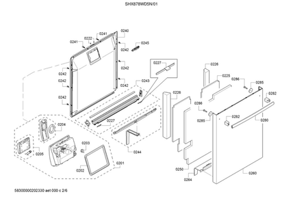 Door/Dispenser Diagram and Parts List for SHX878WD5N 01 Bosch Dishwasher