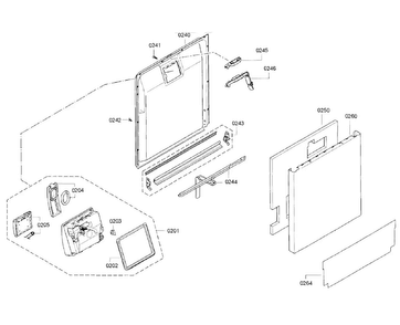 Door Section Diagram and Parts List for SHE9PT55UC B4 Bosch Dishwasher