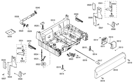 Base Assy Diagram and Parts List for SHE43M05UC 50 Bosch Dishwasher