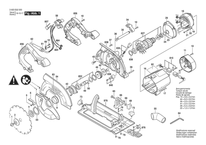 Section 1 Diagram and Parts List for PKS66-2AF 3603E02001 Bosch Circular Saw