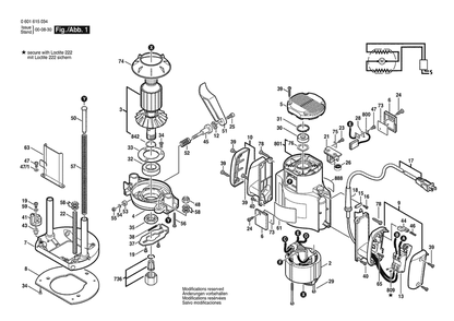 Section 1 Diagram and Parts List for GOF1600A 0601615061 Bosch Router