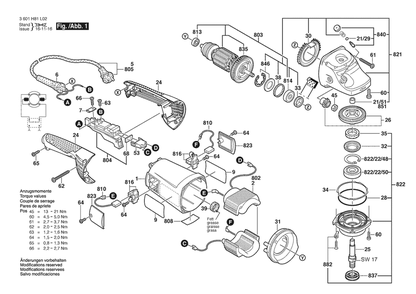 Section 1 Diagram and Parts List for GWS230H 3601H82L64 Bosch Angle Grinder