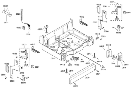 Base Assy Diagram and Parts List for SHE43C06UC 18 Bosch Dishwasher