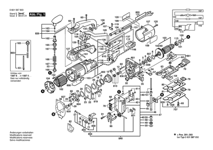 Section 1 Diagram and Parts List for GST60PBAE 0601587932 Bosch Jig Saw