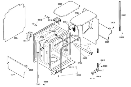 Cabinet Parts Diagram and Parts List for SHE68M02UC 47 Bosch Dishwasher