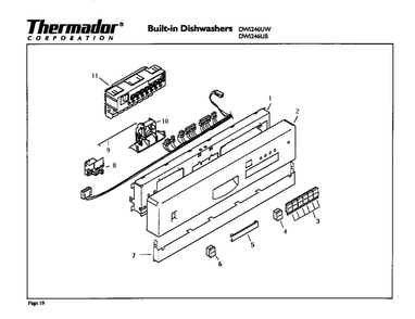 Control Panel Diagram and Parts List for DWI246UW  Thermador Dishwasher