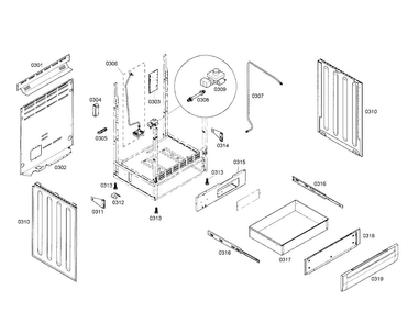 Side Panels/drawer Diagram and Parts List for HGS5022UC 01 Bosch Range