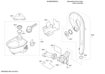 Ventilation Duct/Zeolite Container Diagram and Parts List for SHX88PZ65N 01 Bosch Dishwasher